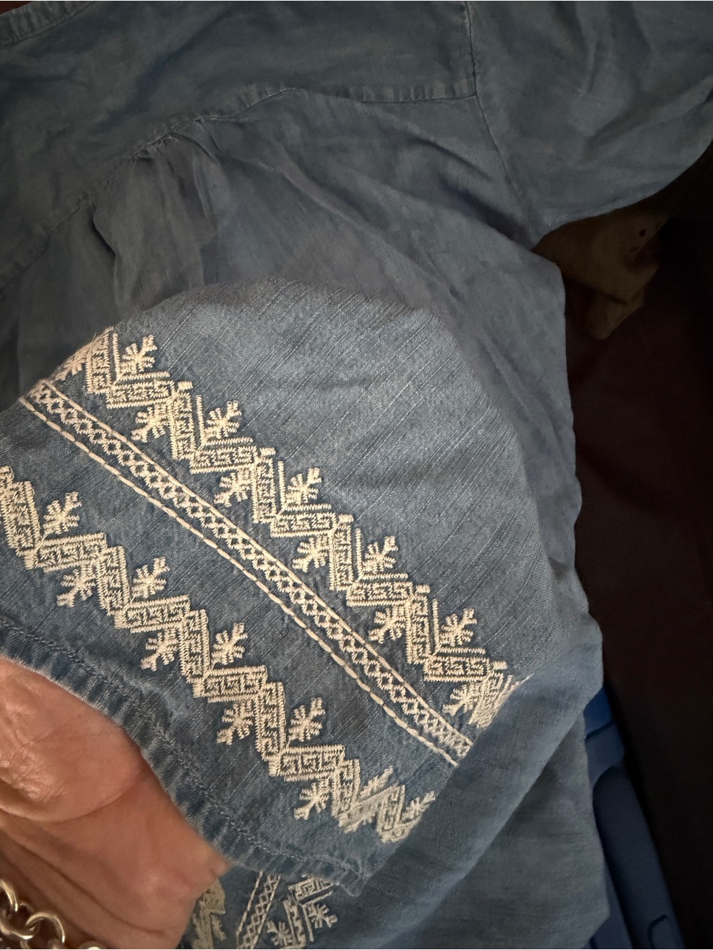GAP Light Blue Embroidered Chambray Drawstring Dress - Picture 5 of 6